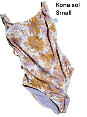 Kona Sol Floral One-Piece Swimsuit - White, Mustard & Lavender